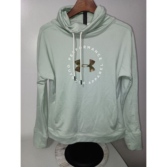 UNDER ARMOUR: Mint Green Cowl-Neck Pullover with Camouflage Logo -Women's Size M - Picture 1 of 5